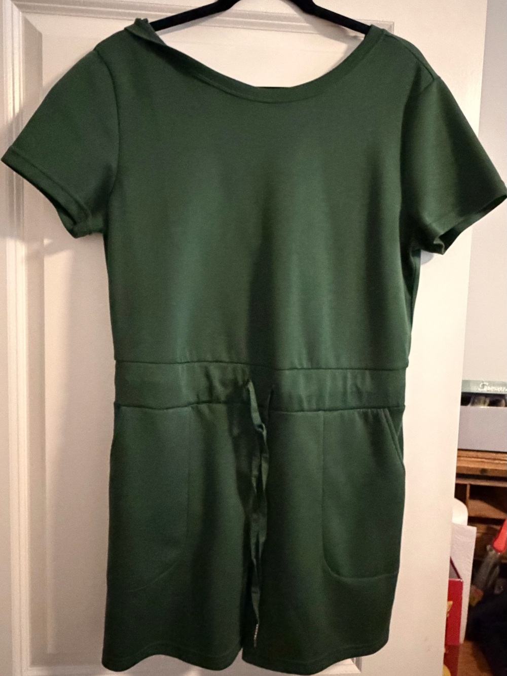 Girls' Green Knit Drawstring Romper